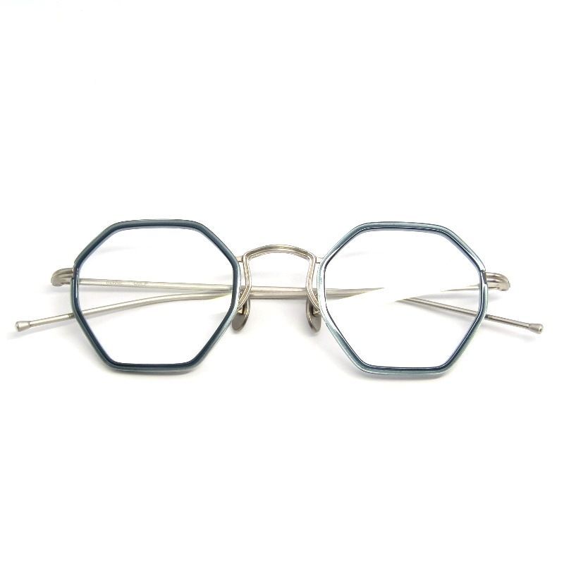 未使用 Mr.Gentleman EYEWEAR ミスタージェントルマン メガネフレーム BERNIE 日本製 バーニー オクタゴン P Silver/Blue 61006180