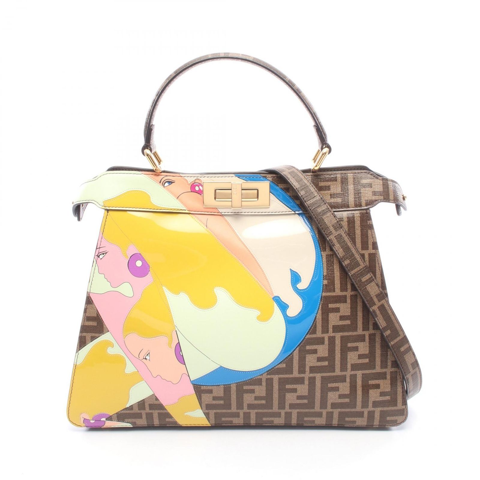 フェンディ FENDI ハンドバッグ ピーカブー アイシーユー ミディアム 2WAY 8BN321 ブラウン/ダークブラウン PVCコーティングキャンバス パテントレザー ズッカ ピーカブー ISeeU レギュラー