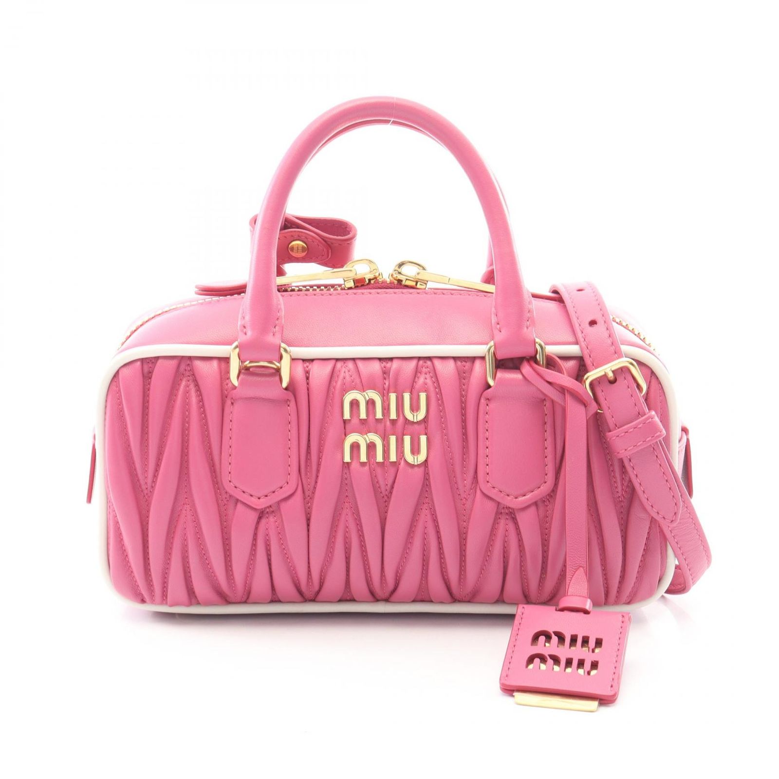 ミュウ ミュウ Miu Miu ハンドバッグ MATELASSE マテラッセ 2WAY ピンク/ホワイト レザー マテラッセ ハンドバッグ レディース Used A