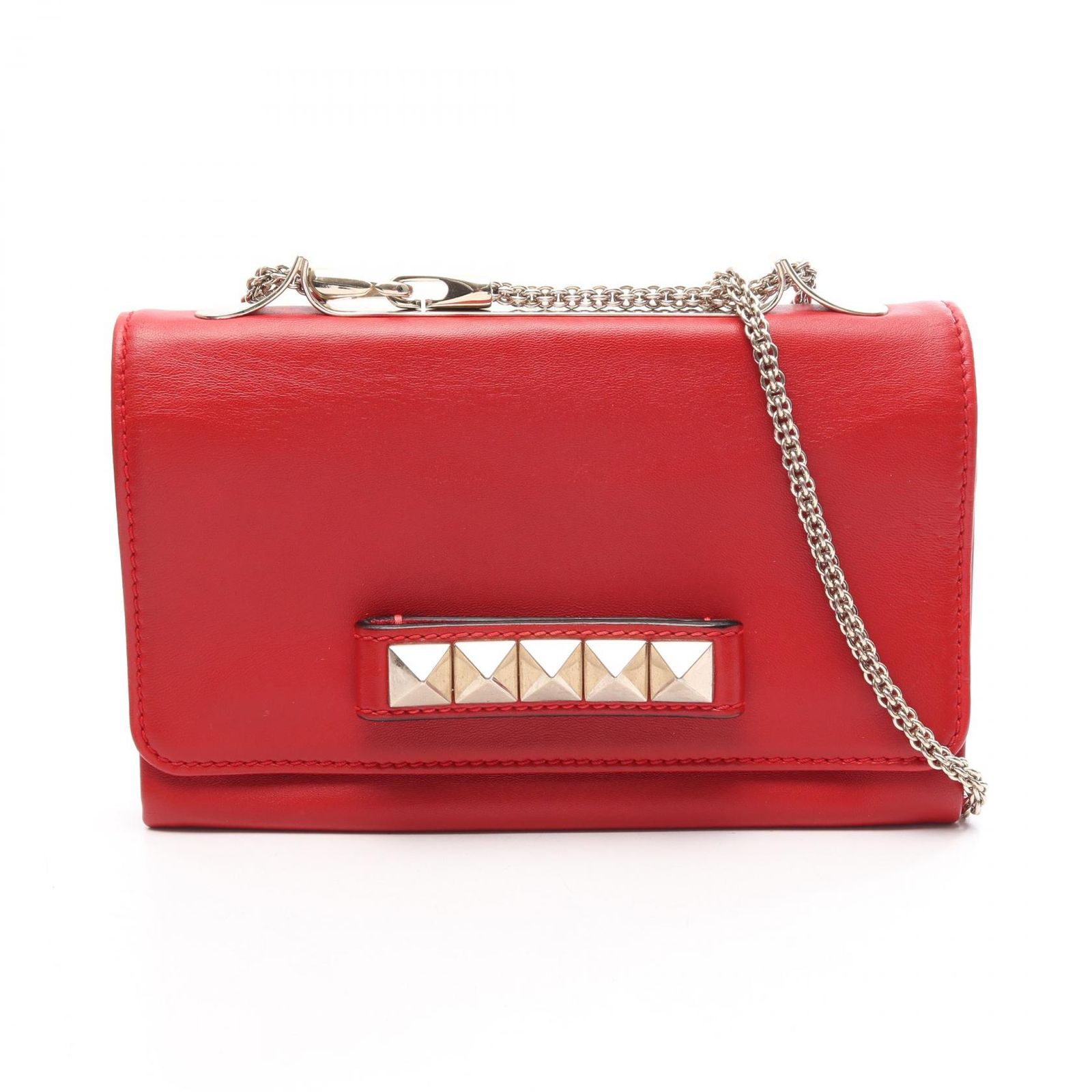 ヴァレンチノ Valentino ショルダーバッグ ロックスタッズ レッド レザー チェーンショルダーバッグ レディース Used B