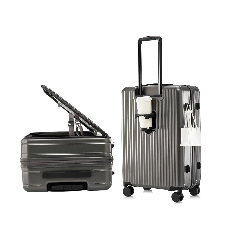 【新品】 [Yuweijie] スーツケース キャリーケース 片開き 拡張機能付き フロントオープン 大容量 機内持ち込み 超軽量 ファスナータイプ カップホルダー付き TSAロック キャリーバッグ 横開き ビジネス 旅行 出張 一週間 チャコールグレー 70