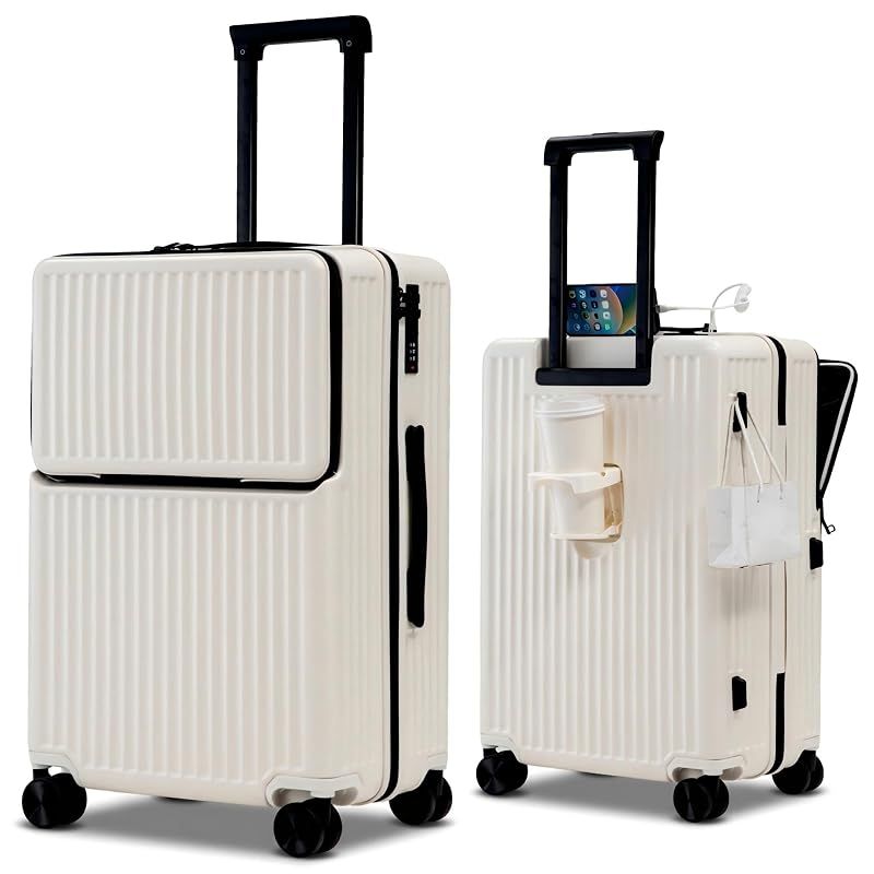 【新品】 [RTmoni] フロントオープン スーツケース Lサイズ 85L 預け入れ 大型 耐衝撃 軽量 キャリーケース ホワイト