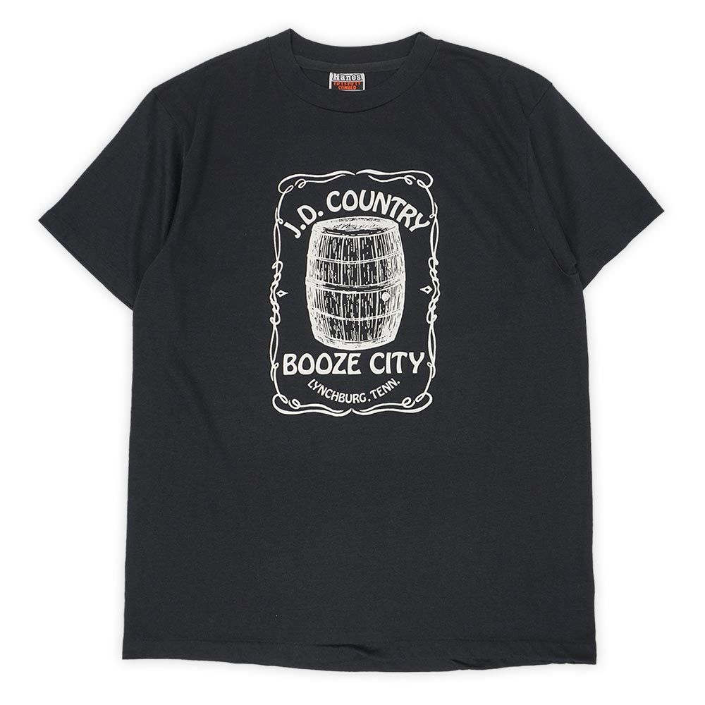 美品 ヘインズ J.D.COUNTRY BOOZE CITY 80s 90s プリントTシャツ Hanes ヘインズ 旧タグ シングルステッチ ヴィンテージ MADE IN USA アメリカ製 古着 ブラック 黒 L【中古】