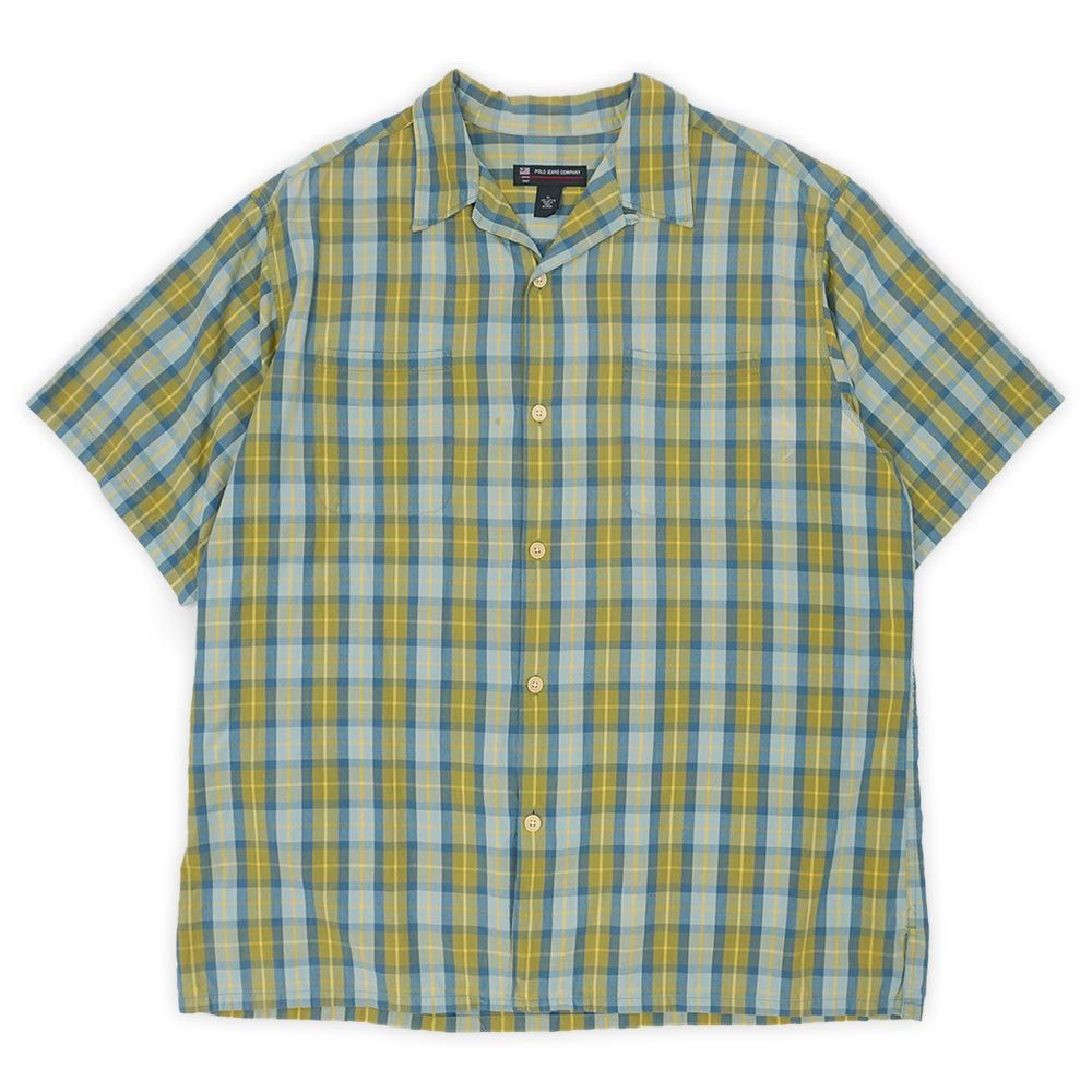 ポロジーンズ POLO JEANS 90s 00s 90-2000年代 半袖 オープンカラーシャツ ループ 開襟 ボックス ラルフローレン Ralph Lauren ヴィンテージ 古着 メンズ ブルー系 チェック柄 XL【中古】
