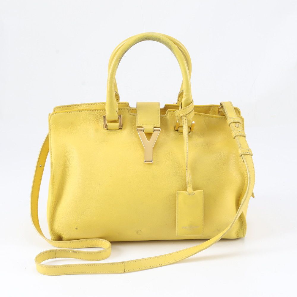 美品 YSL サンローラン パリ プチカバス Yライン レザー 2WAY ショルダーバッグ 斜め掛け ハンド トート レディース UTE EM16-2【中古】