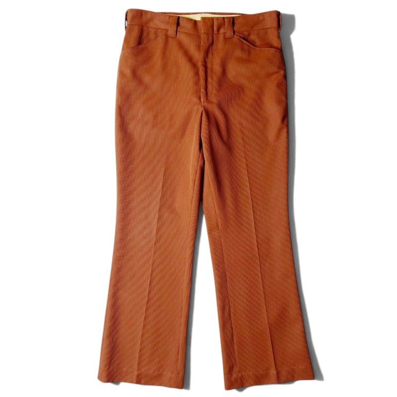 70s USA製 Wrangler ピケ ブーツカット スタプレ パンツ W34 L31 / 70年代 アメリカ製 ラングラー フレア ビンテージ スラックス ブラウン