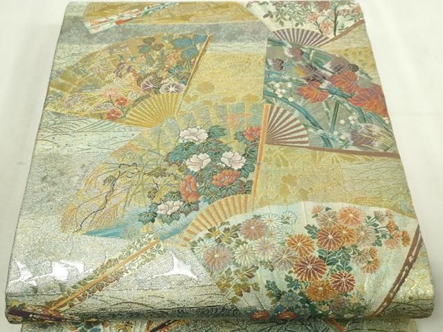 平和屋本店▼西陣あさぎ　両面　全通全景柄袋帯　琳派三十六華扇　24金プラチナ二重　正絹　逸品DABI4692sf 11,172円