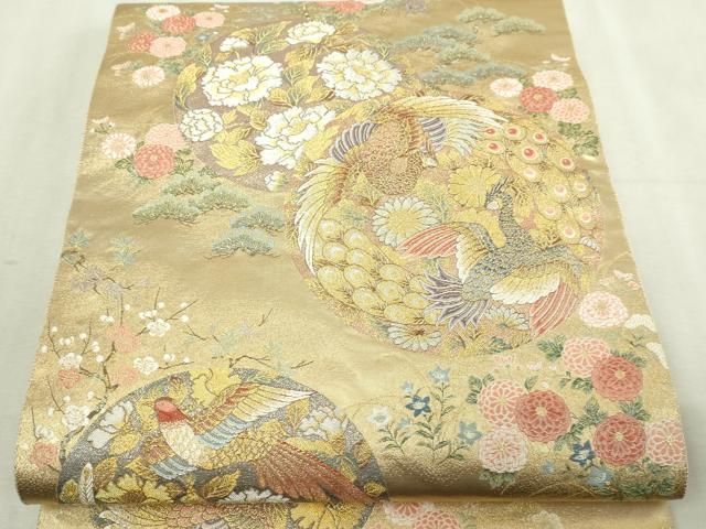 平和屋本店▼六通柄袋帯　麗姿芳薫丸文　本金箔　正絹　逸品　DABI4701sf