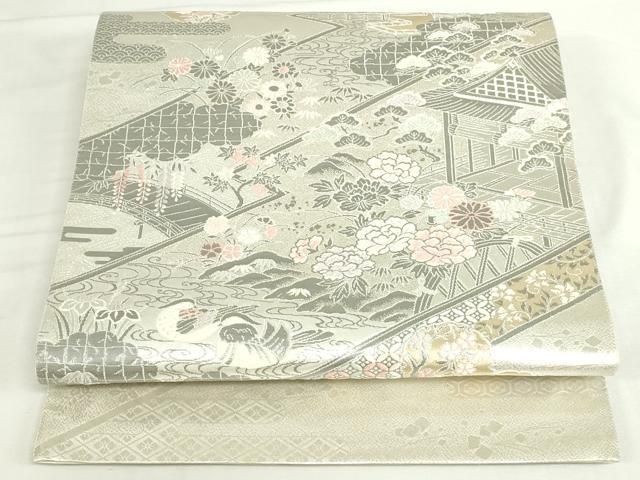 平和屋本店▼太鼓柄袋帯　唐織　松皮菱都乃詩　プラチナ本金箔　正絹　逸品　DABI5497op