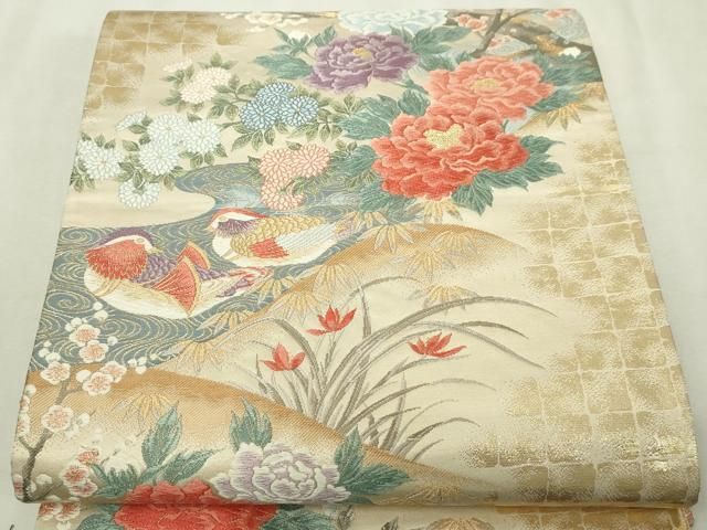 平和屋本店▼六通柄袋帯　唐織　花鳥文　本金箔　正絹　逸品　DABI4769sf 11,466円