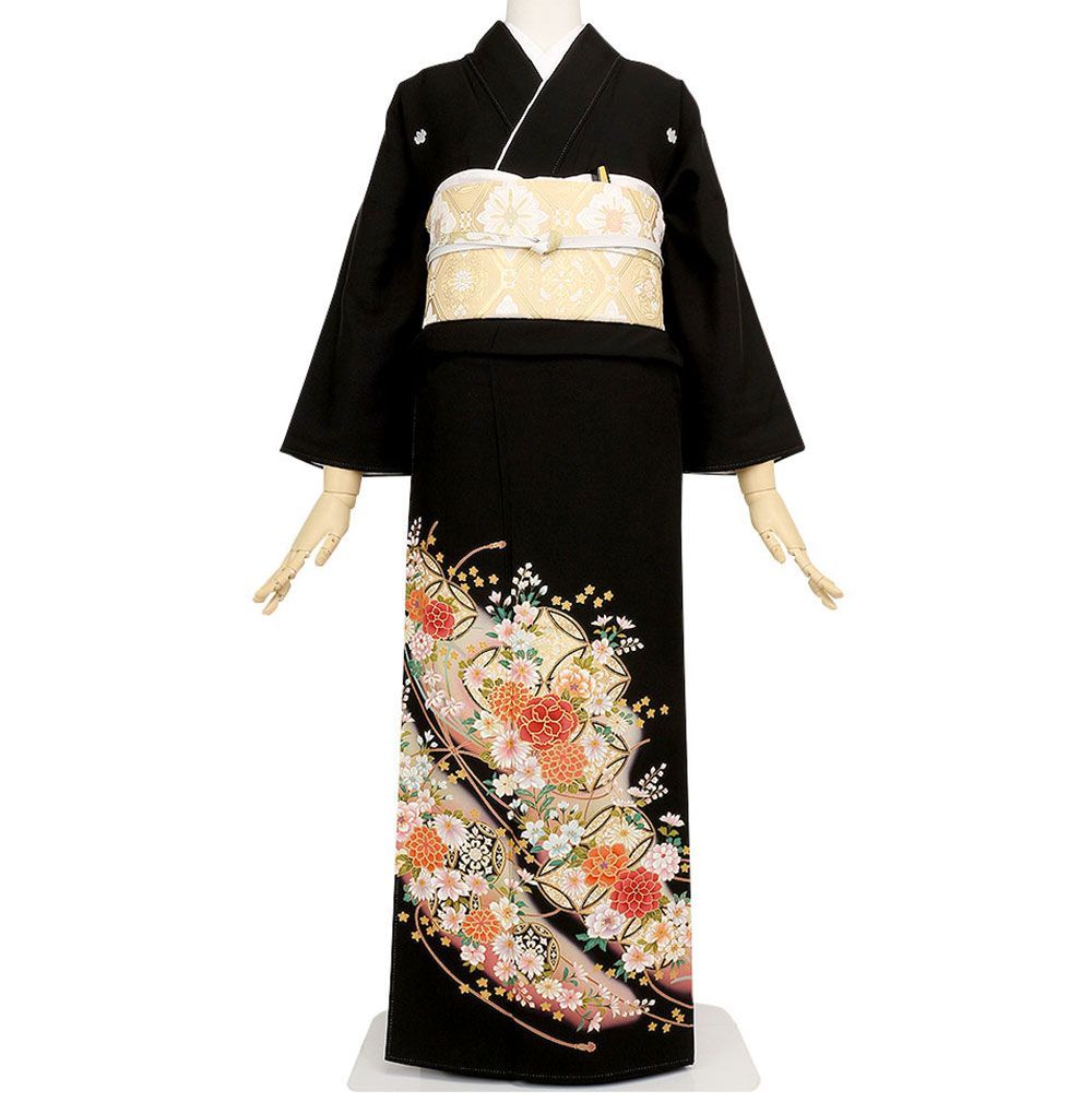 礼装用　黒留袖　 七宝に花尽くし　着物単品　【結婚式、披露宴などの祝い事に】旧レンタル商品