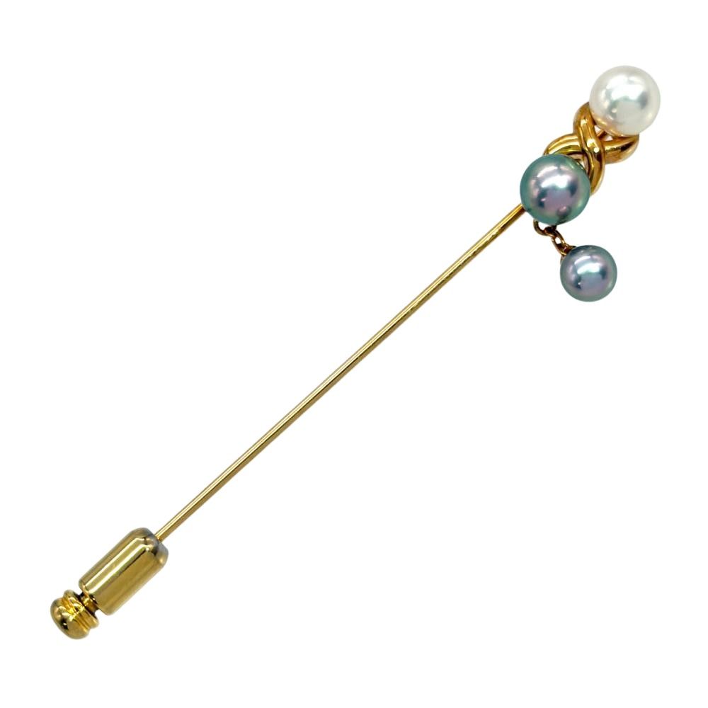 タサキ TASAKI パール 3P ピン ブローチ K18YG 3.0g 真珠 イエローゴールド タイピン タイタック スイング レディース【中古】