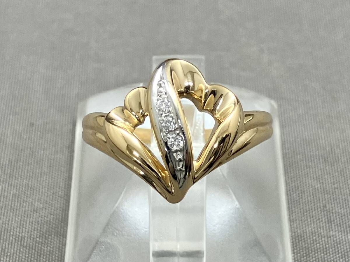 鑑別書付き K18 Pt900 約14号 ダイヤモンド　0.03ct 約3.1g リング 指輪