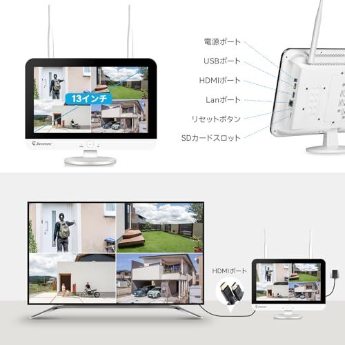【新品】防犯カメラ 屋外 モニター付き 室内 500万画素 監視カメラ 屋外 4台セット ドーム型防犯カメラ wifi マイク付き 音声録画 1TBHDD内蔵 録画機能付き IP67防水 10chまで追加可能 スマホ連動 遠隔監視 動体検知 fa774140