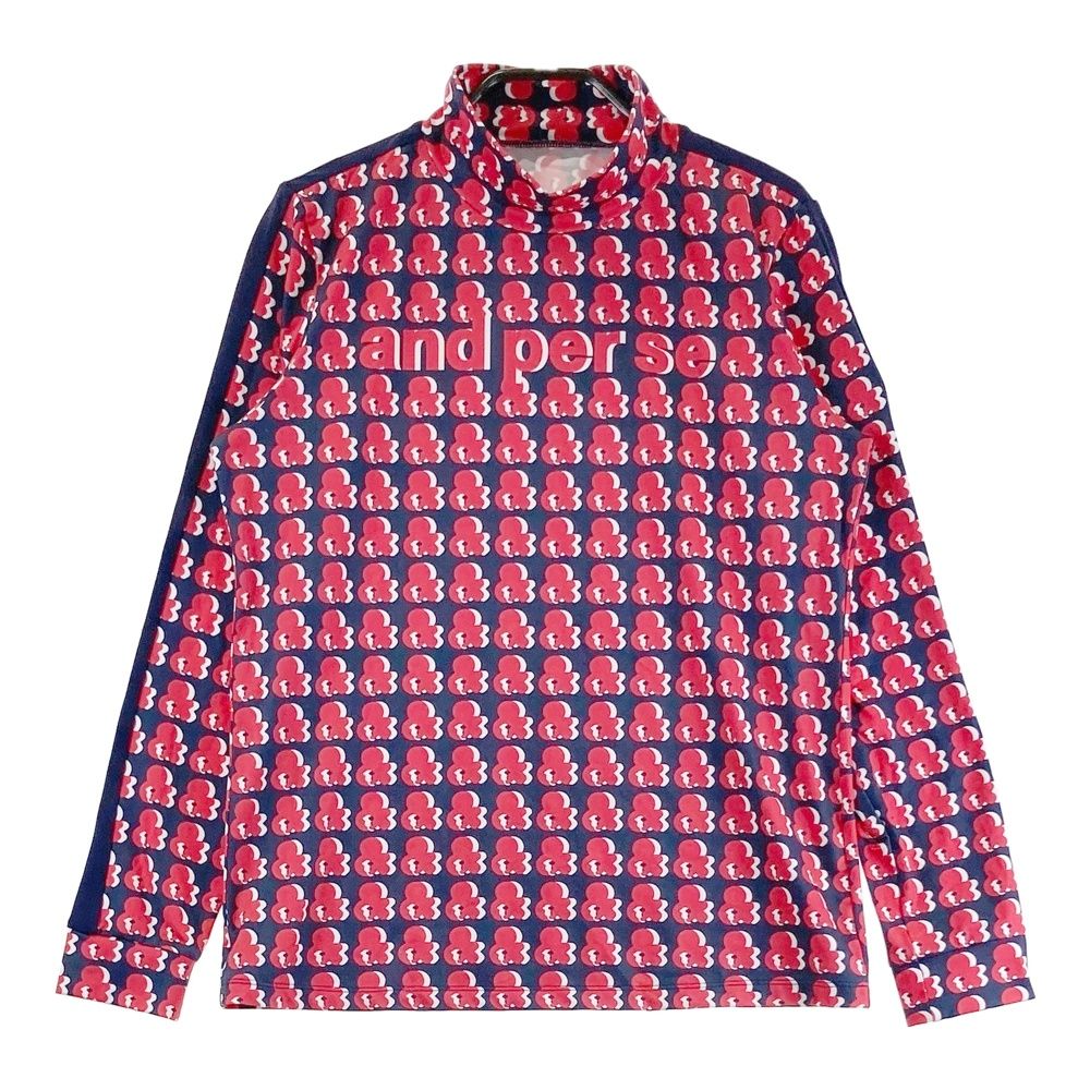 サイズ：L AND PER SE アンパスィ AFS9213P2 モックネック 長袖Tシャツ 総柄 ネイビー系 [240101749406] ゴルフウェア レディース ストスト