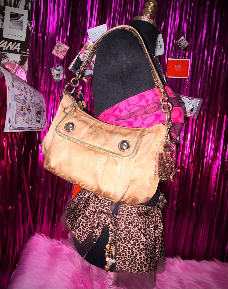 UNI) COACH コーチ ポピー 2WAY シグネチャー ショルダーバッグ クロスバッグ GOLD グラム シャイニング