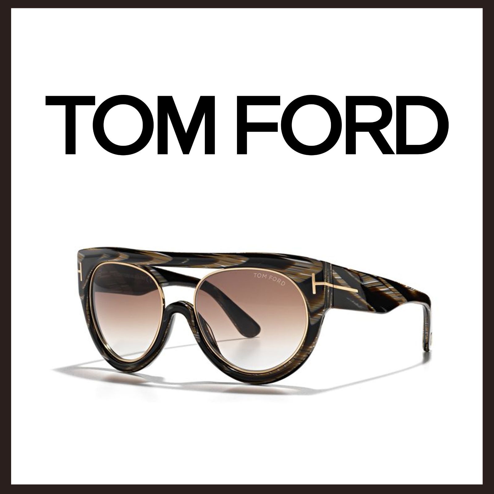 新品 未使用 トムフォード アラナ ホーン調 サングラス ブラウン【TOM FORD】ストライプパターン アイウェア