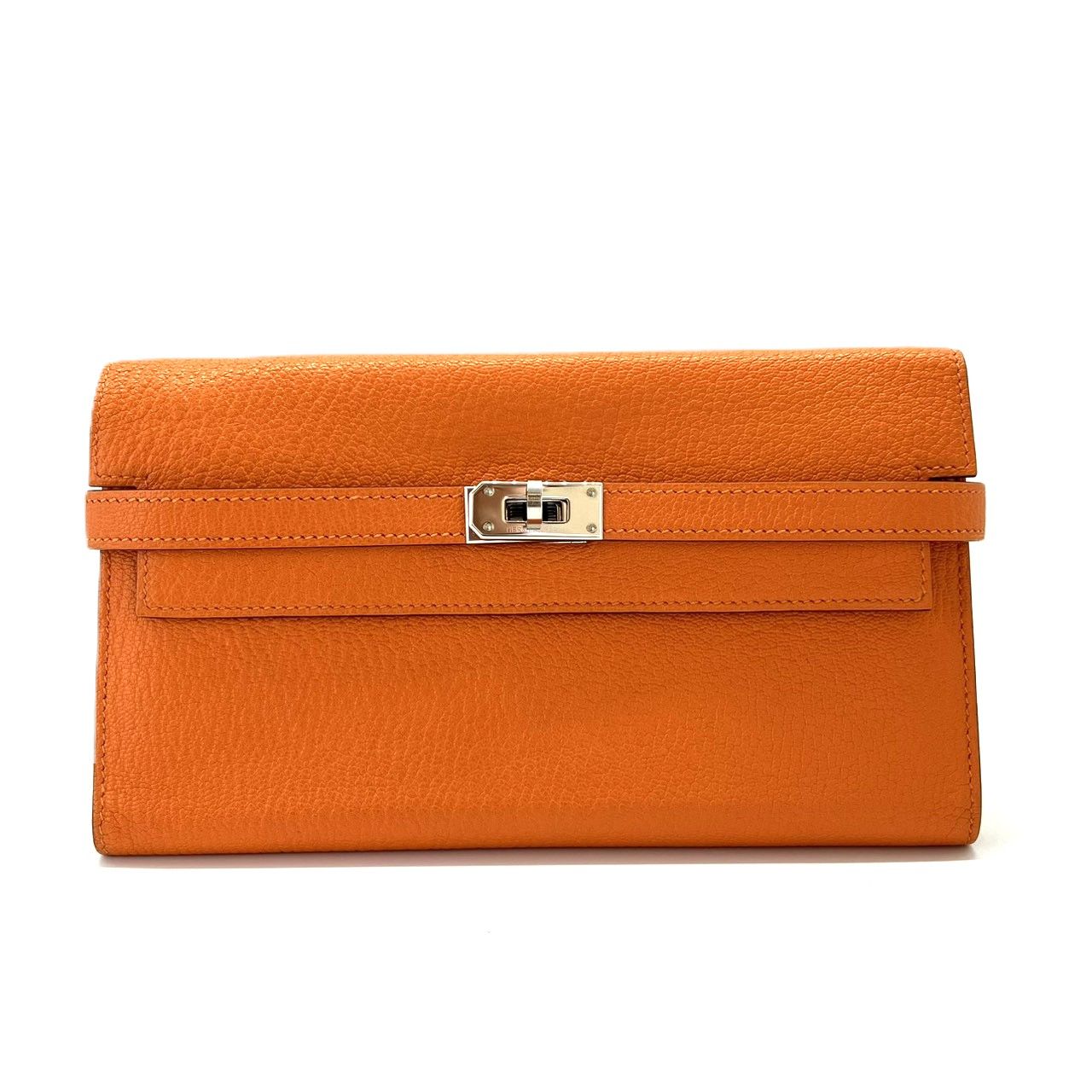 エルメス ケリーウォレット シェーブル オレンジ シルバー金具 レザー B刻印 HERMES Aランク 中古