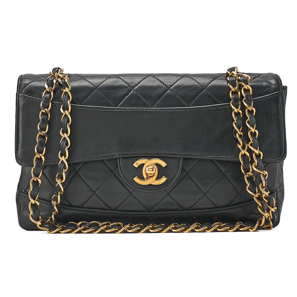 CHANEL シャネル チェーンショルダーバッグ 　マトラッセ 　デザインプラップ 　ラムスキン 黒 ゴールド金具 レディース【中古】【送料無料】