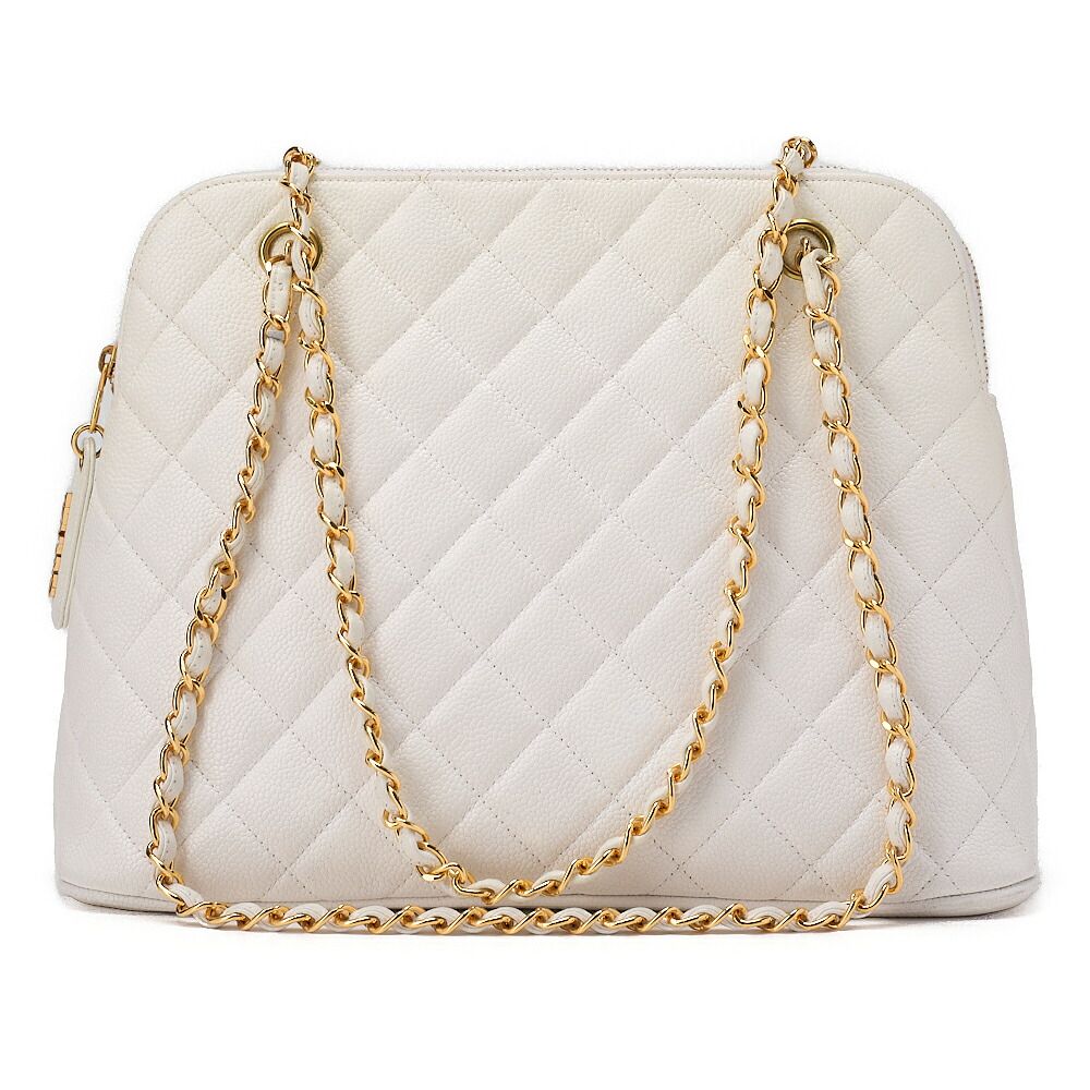 CHANEL シャネル マトラッセ プレートチャーム 台形 チェーンショルダー キャビアスキン 白（ゴールド金具）ショルダーバッグ ミニショルダーバッグ レディースバッグ ハイブランド【中古】【送料無料】