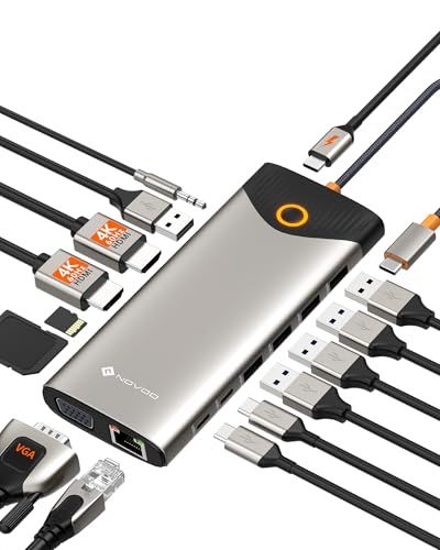 NOVOO 15-in-1 4K@60Hz USB C ハブ【3画面モード/ワンクリックで画面オフ/LEDライト/デュアル4K/30cm延長ケーブル/収納型】ドッキングステーション【2 HDMI+VGA+5 USB+2*USB C 5Gbps b9d750d7 8,096円