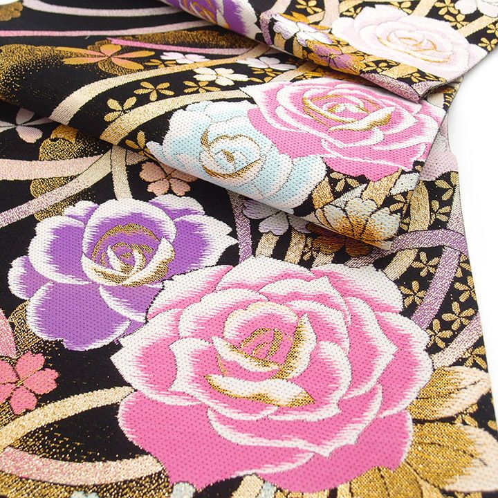 京都西陣 振袖用袋帯 ふくろ帯 正絹 新品 未使用 仕立て済み フォーマル 黒 バラ 薔薇 成人式 振袖 結婚式 パーティー 着物 袷 単衣 送料無料 袋帯 g571 12,432円