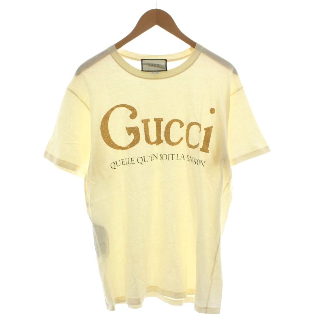 グッチ GUCCI Tシャツ カットソー 半袖 ロゴ ラメ S アイボリー 615044 /AN