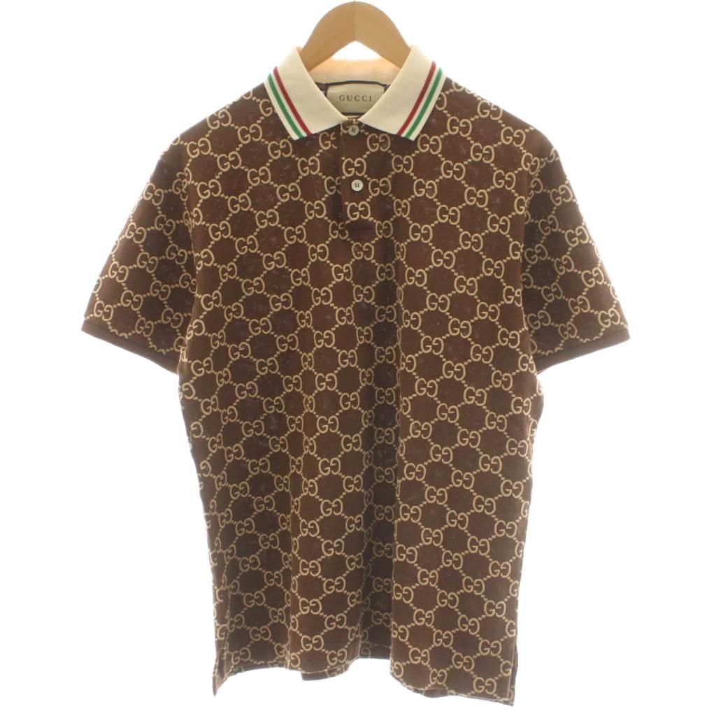 グッチ GUCCI GG柄 ポロシャツ 半袖 刺繍 S 茶 ブラウン 598956 XJB0U /AN