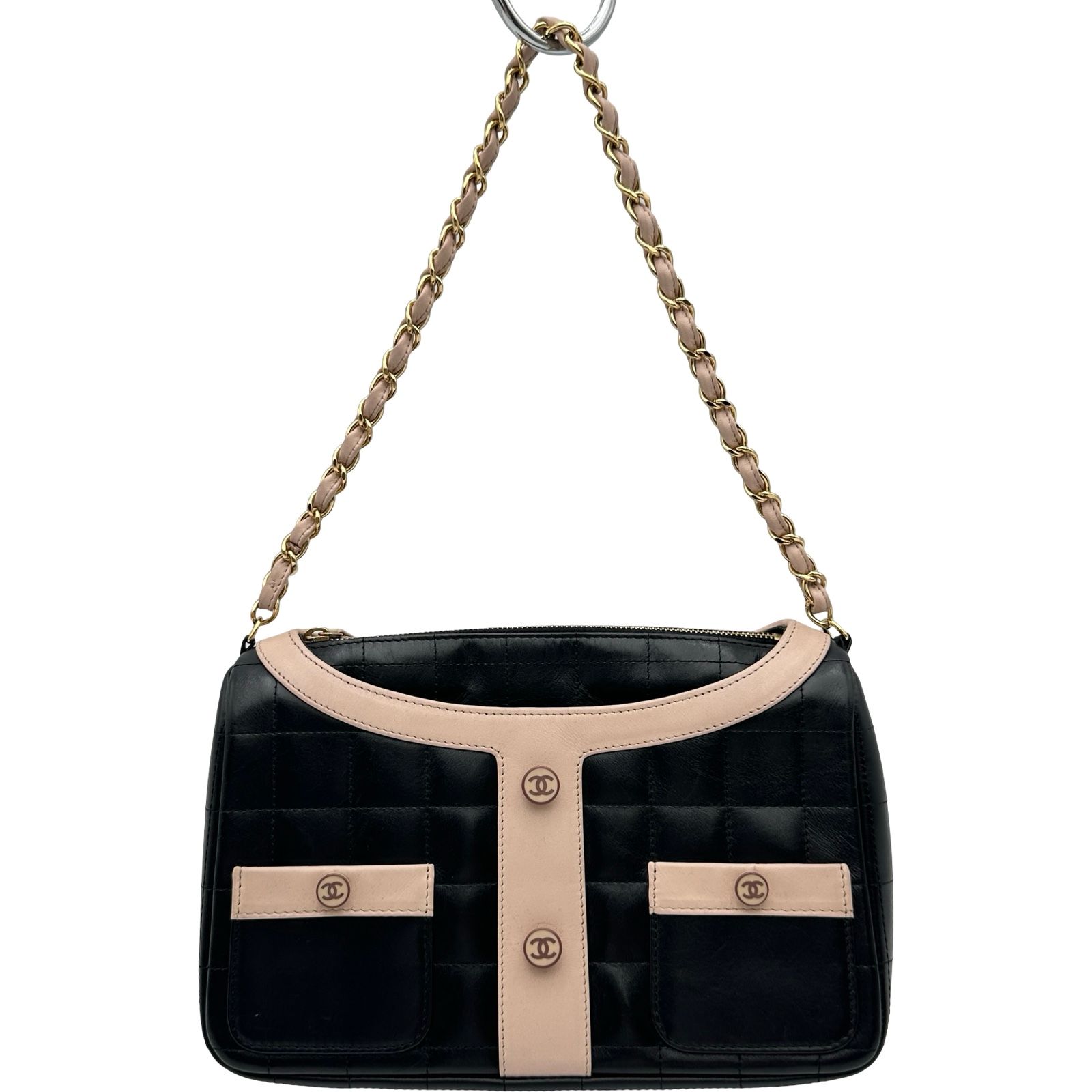シャネル CHANEL ガールシャネル チェーンショルダーバッグ A17540 7番台 ブラック/ピンク ゴールド金具 ラムスキン レディース ショルダーバッグ 208,000円