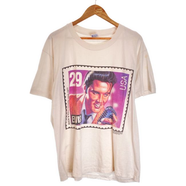 【中古】　anvil　ELVIS PRESLEY　アーティストT　Tシャツ　90s vintage　90年代　OLD　半袖　トップス　クルーネック　プリント　オーバーサイズ　USA製　古着　/7333