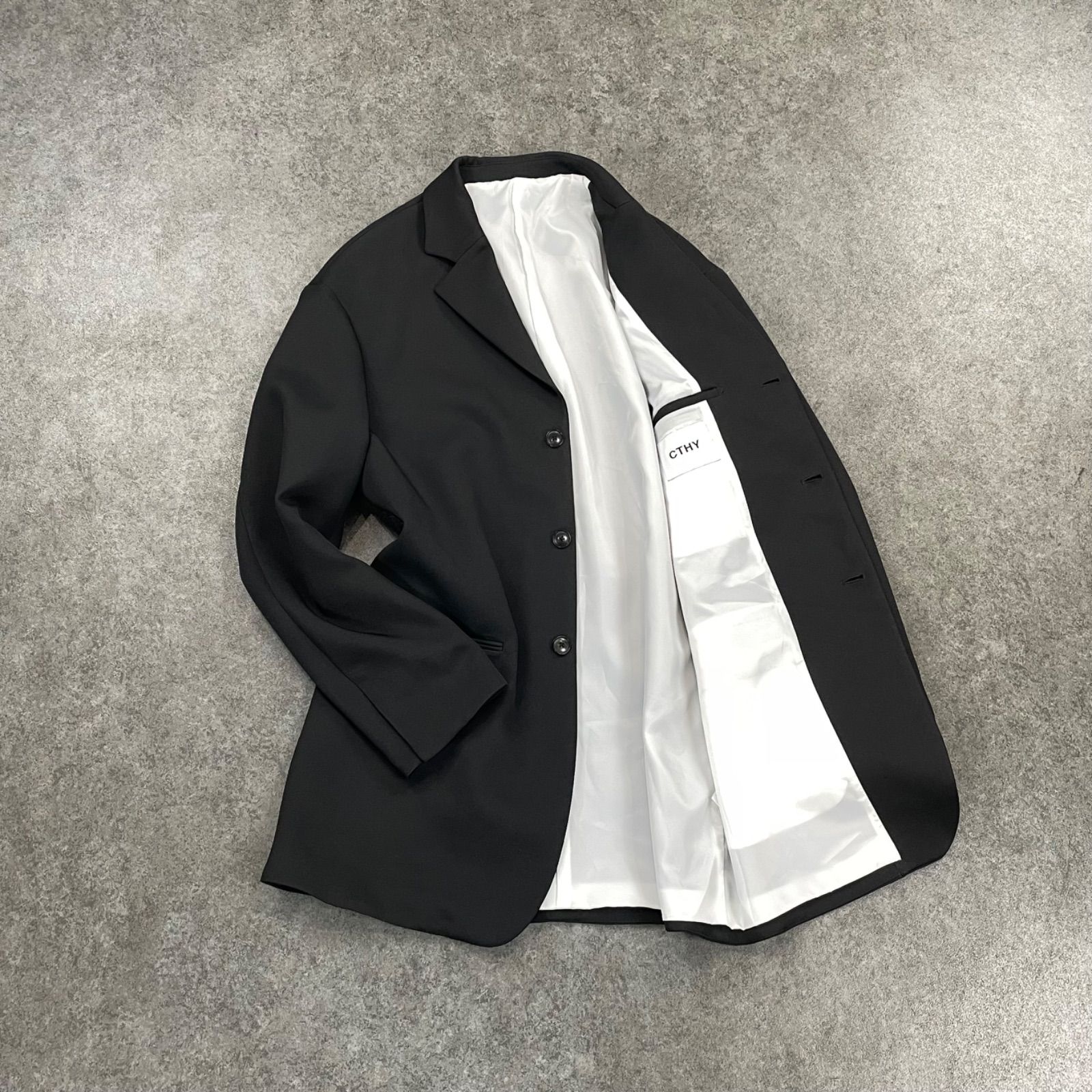 CTHY TRIPLECROSSKERSEY OVERSIZE JACKET シティ トリプルクロスカルゼ オーバーサイズジャケット テーラードジャケット シングル ブラック 黒 メンズ 10,650円