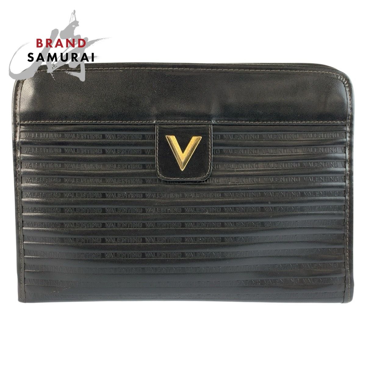 美品 MARIO VALENTINO マリオ ヴァレンティノ ブラック 黒 ゴールド金具 レザー クラッチバッグ セカンドバッグ メンズ 603790【中古】