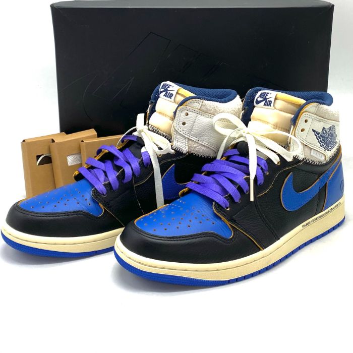【中古】良品 NIKE ナイキ ジョーダン 1 ハイ OG SP フラグメント デザイン×ユニオンLAスポーツロイヤル レザー スニーカー fY0625A