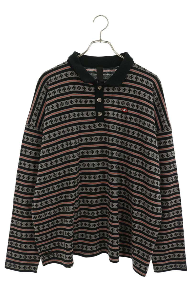 クロムハーツ PPO Y Not Stripe Cross Polo MATTY BOYストライプポロ長袖カットソー メンズ L