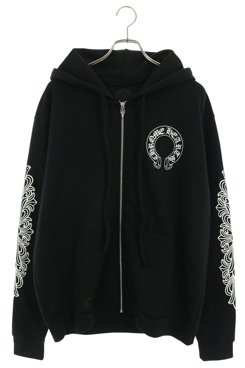 クロムハーツ SWTSHRT HD ZIP 袖フローラルバックホースシュージップアップパーカー メンズ M