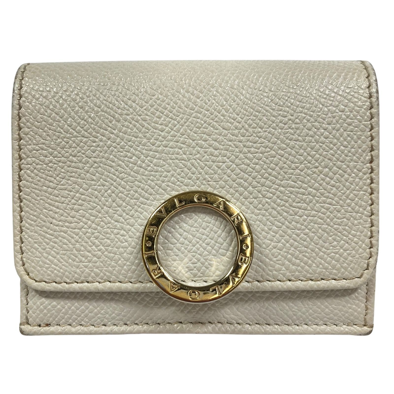 【ブルガリ】本物 BVLGARI ロゴクリップ コンパクトウォレット 三つ折り財布 3つ折り財布 白色系 レザー メンズ レディース イタリア製