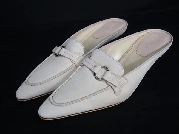 TODS DP4578 Tods Suede Heel Mule Notation Size 7 1/2 (approx. 24.5 cm) Shoe Shoe, Women's, Off-White
