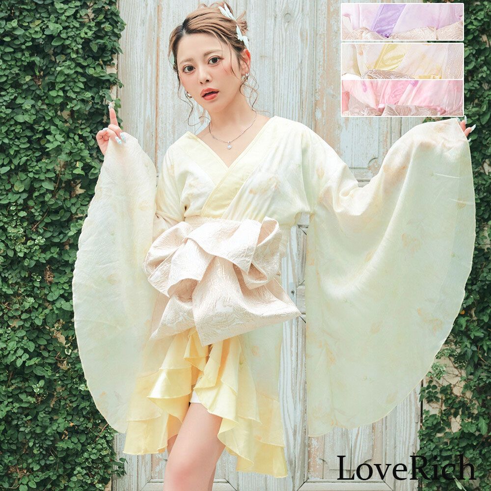 LoveRich ラブリッチ 【高級ライン】【2点セット/3カラー】ふんわり花柄 ミニ 豪華 帯 花魁 着物 ドレス コスプレ イベント ハロウィン [1621]