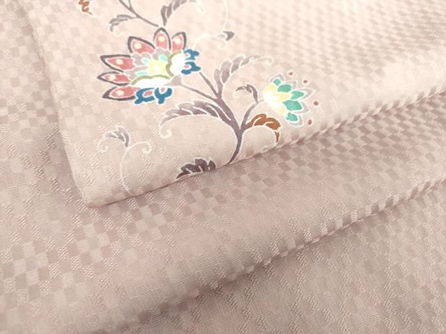 平和屋着物●上質な色無地　ワンポイント　市松地紋　更紗花文　灰桜色　正絹　逸品　未使用　DABI6647ps 22,776円