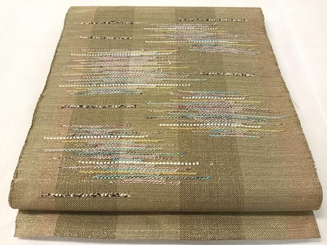 平和屋着物●八寸名古屋帯　霞文　金糸　鶸茶色　正絹　逸品　CABL0334vp