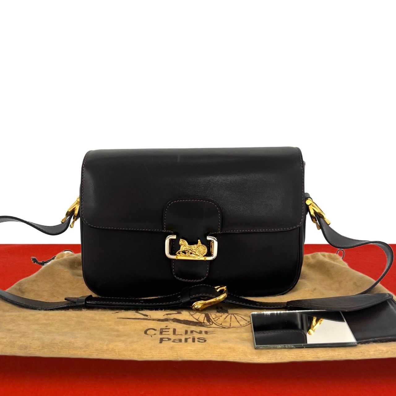 極 美品 希少品 CELINE セリーヌ ヴィンテージ 馬車金具 レザー 本革 