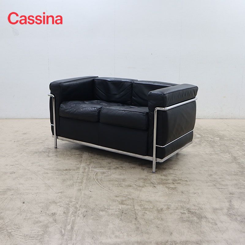 Cassina カッシーナ LC2 2Pソファ/2人掛けソファ レザー/黒革 ル・コルビュジエ ピエール・ジャンヌレ 名作品 164万 ①