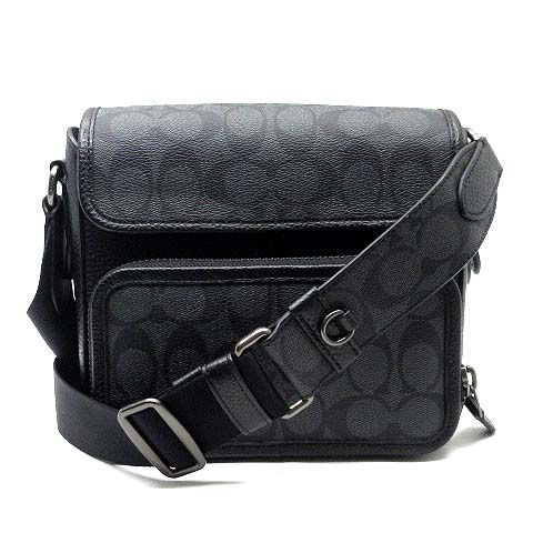 コーチ COACH サリバン フラップ クロスボディ シグネチャー キャンバス ショルダーバッグ C9870 ブラック チャコール 美品