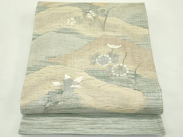 平和屋着物*夏物 太鼓柄袋帯 すくい織 遠山秋草文 金糸 正絹 逸品 CABL5261rv