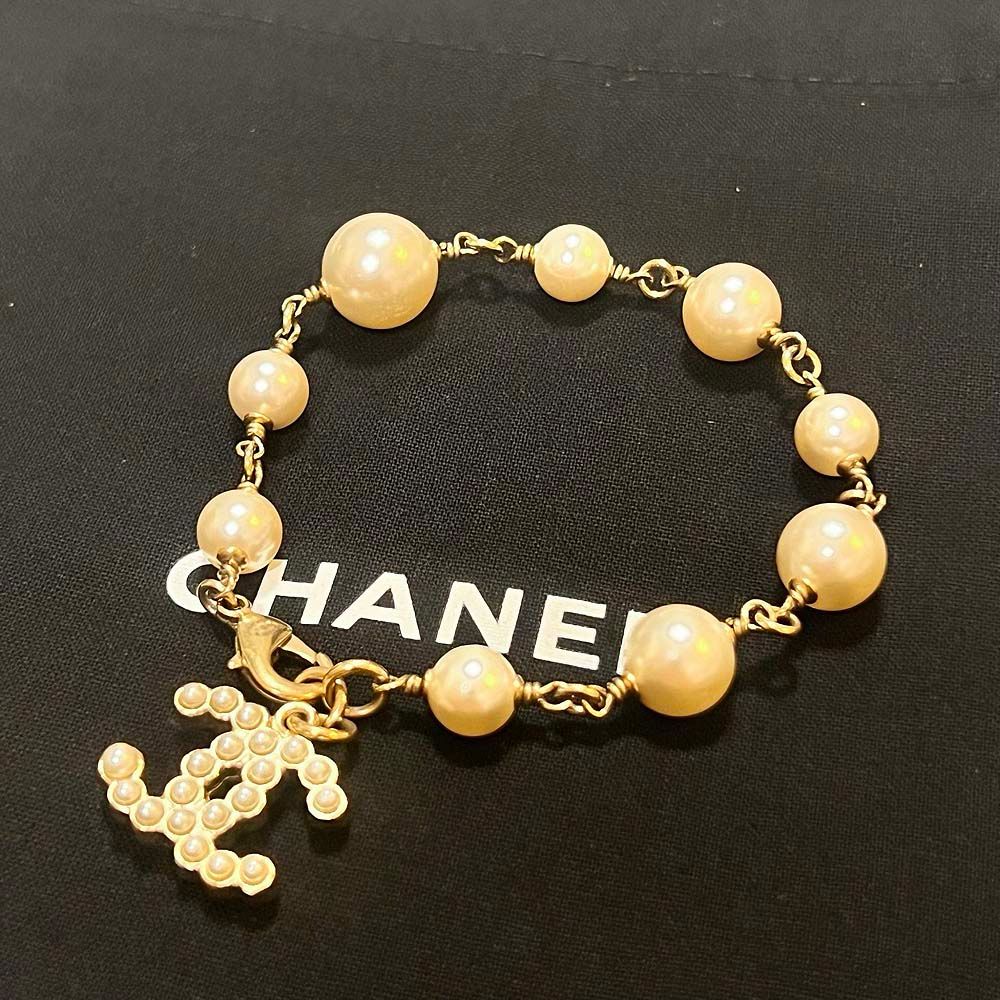 CHANEL シャネル CC ココマーク イミテーションパール ブレスレット ゴールドカラー 正規品 付属有り