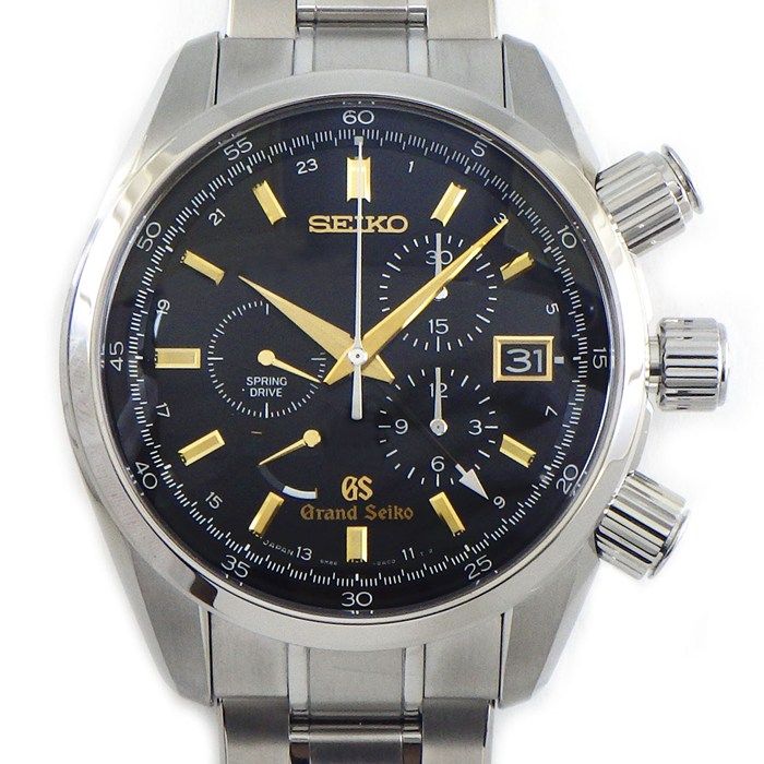 グランドセイコー Grand Seiko 腕時計 SBGC005/9R86-0AC0 ブラック文字盤 デイト クロノグラフ スモールセコンド 裏スケ パワーリザーブ表示 GMT チタン スプリングドライブ 【箱・保付き】 【中古】 316,800円