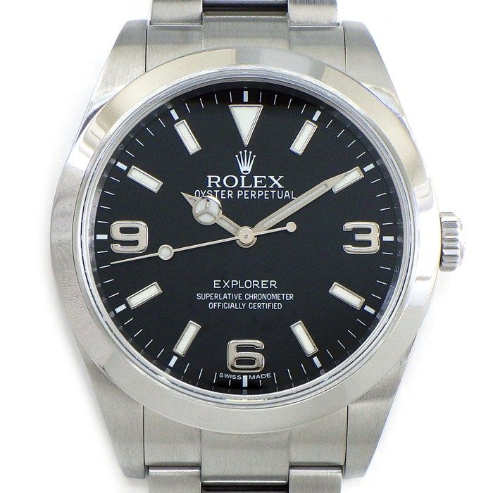 ロレックス Rolex 腕時計 エクスプローラー1 214270 ルーレット刻印 ブラック文字盤 夜光インデックス 夜光針 SS 自動巻き 【箱・保付き】 【中古】