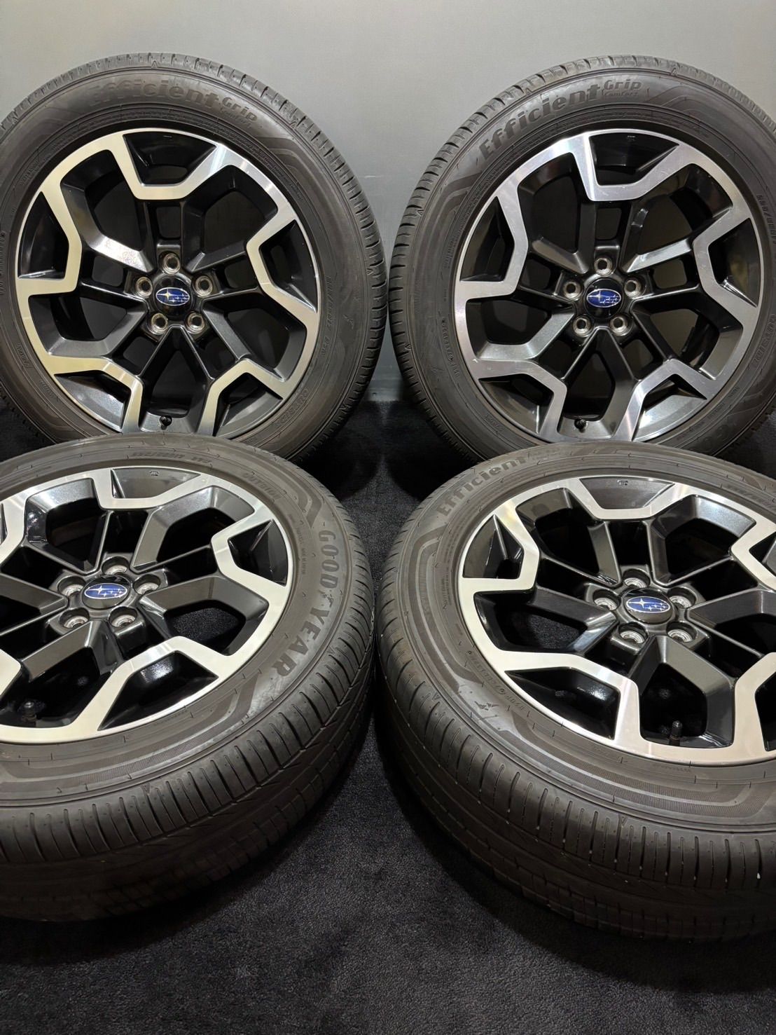 ★225/55R17 GOODYEAR/EffcientGrip Comfort 20年製 スバル XV 純正 17インチ 7J +48 100 5H 夏タイヤ 4本 (南6-M934)