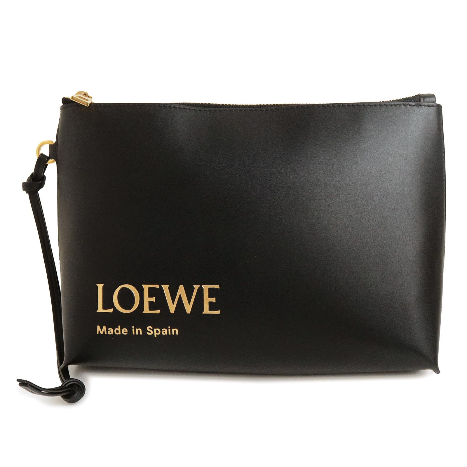 ロエベ CLE0MIPX01 T POUCH Tポーチ エンボス ロゴ カーフスキン ブラック クラッチバッグ セカンド レザー ゴールド金具 LOEWE（美品）