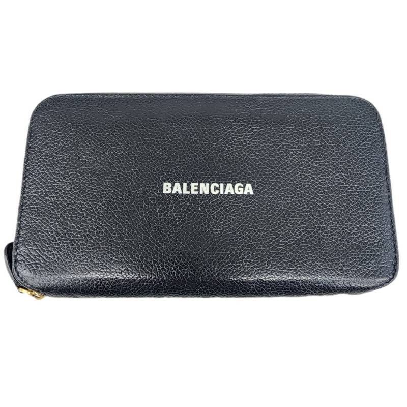 BALENCIAGA バレンシアガ ラウンドファスナー 長財布 594290 ブラック 本革 長財布 メンズ 【中古】 22607R45